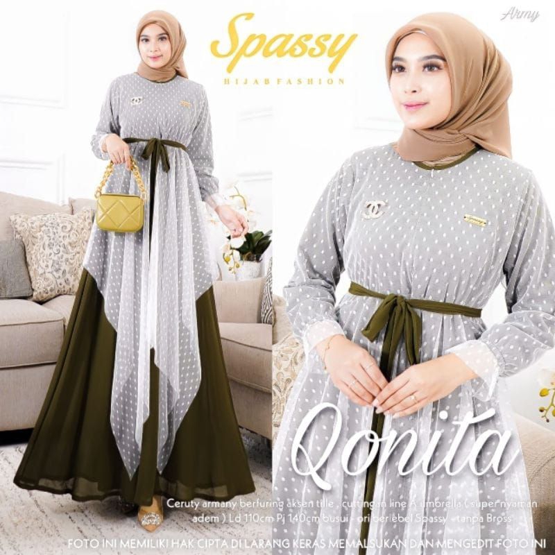 [Fashion Muslim] Gamis JENIFER | QONITA |  ALHAYA CERUTY babydoll motif | Maxy dress kondangan terbaru | terlaris