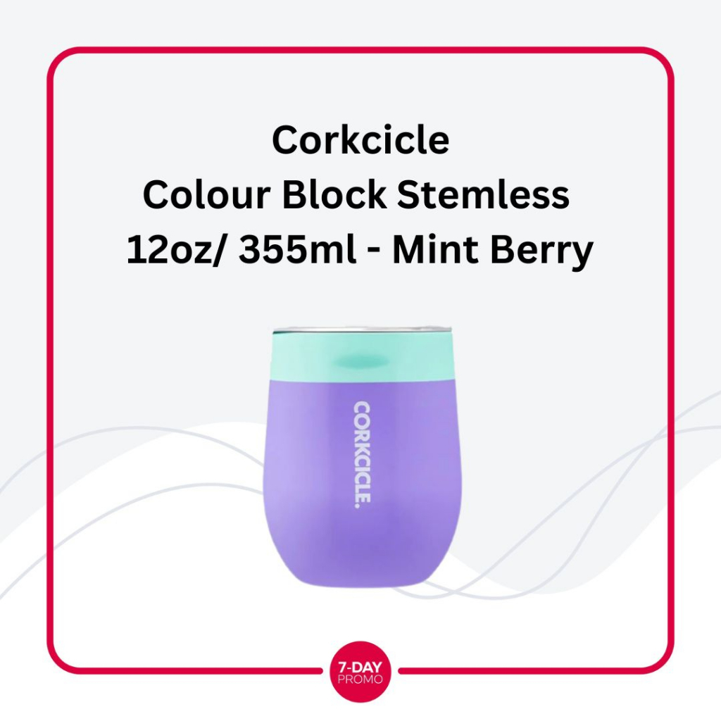 Corkcicle Colour Block Stemless 12oz/ 355ml - Mint Berry Botol Minum