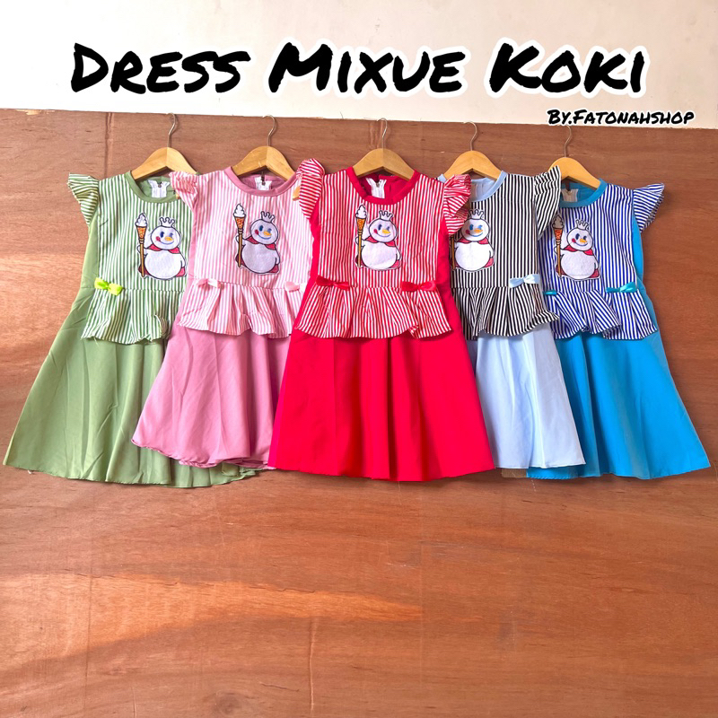 Dress mixue 2 3 4 tahun gaun anak cewek perempuan viral terbaru motif strip ( dress MIXUE koki )