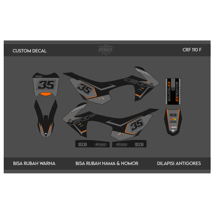 DECAL STICKER CRF 110 (016) DEKAL STIKER CRF F FULLBODY 2013 2014 2015 2016 2017 2018 HITAM MERAH, K