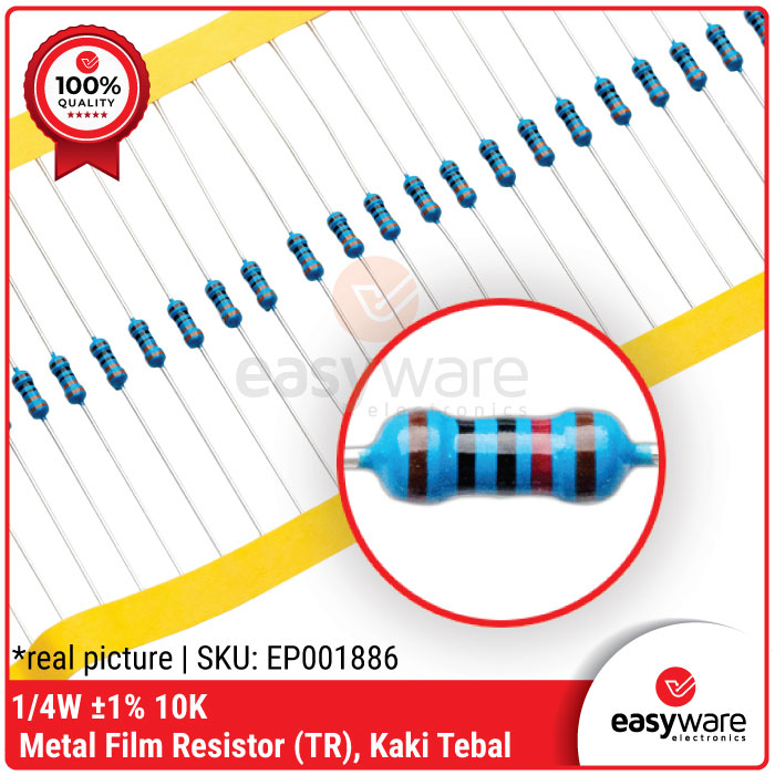 RESISTOR 10K OHM 0.25WATT RESISTOR TAIWAN KAKI TEBAL 10K 1/4W 0.25W