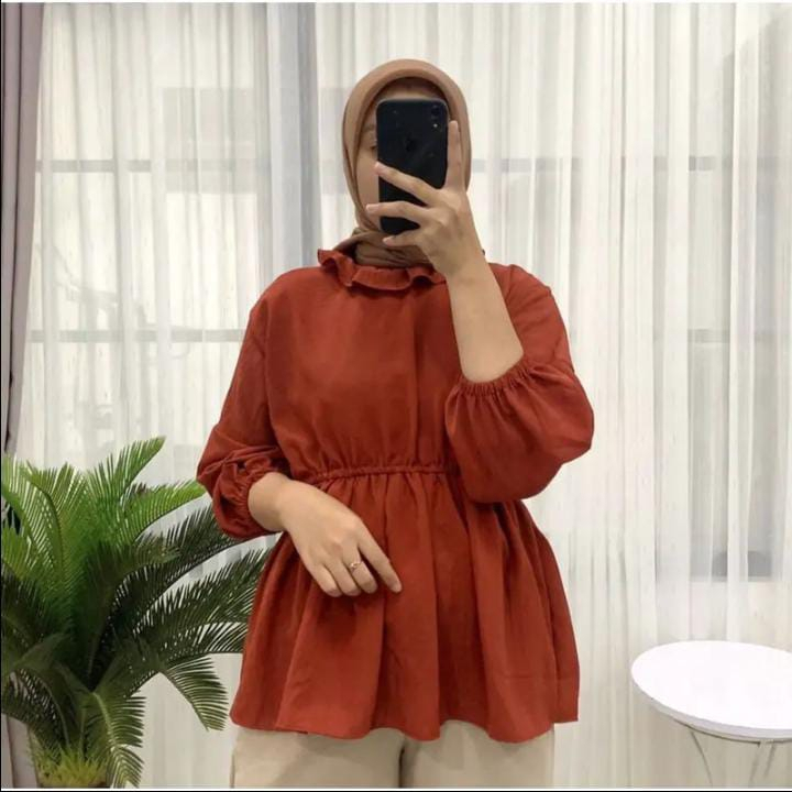 MIWA BLOUSE KERUT PINGGANG ATASAN WANITA KEMEJA PEPLUM CRINCLE AIRFLOW PREMIUM (MGA)