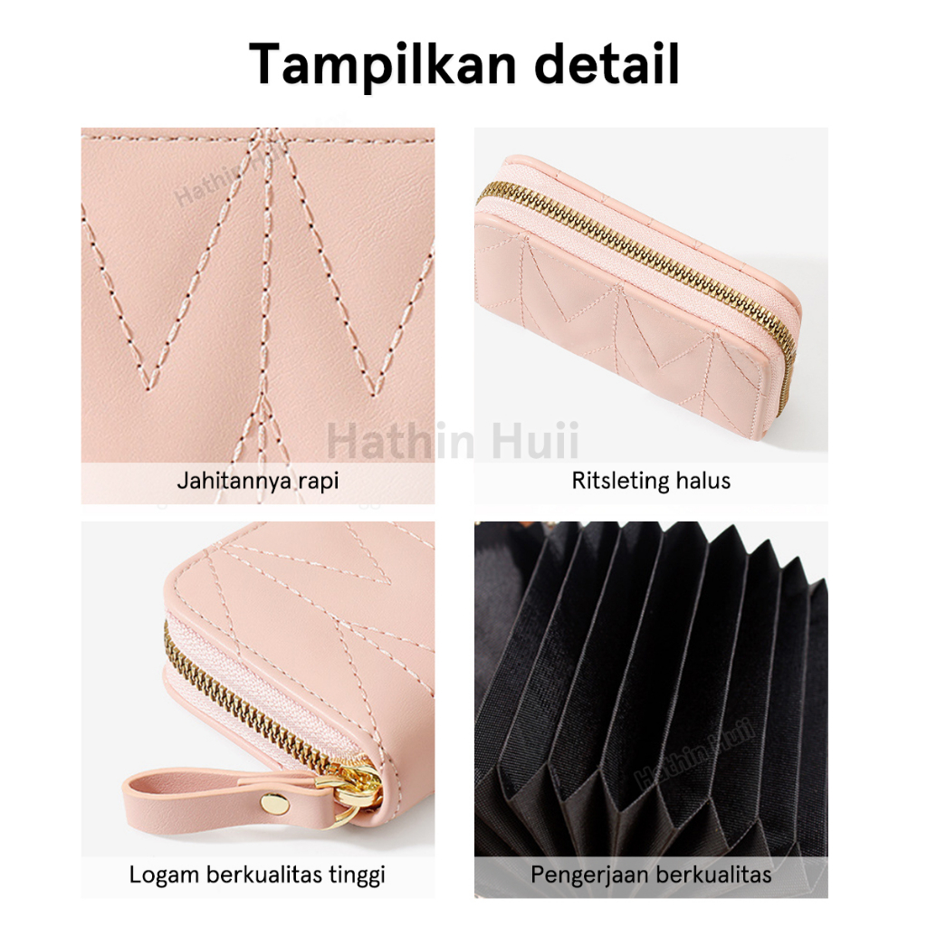 Hathin muii - Dompet Kartu Wanita KOREA IMPORT PU Leather Premium wallet Gemma Quilted Dompet wanita MINI RESLETING FASHION SHORT CARD Wallet