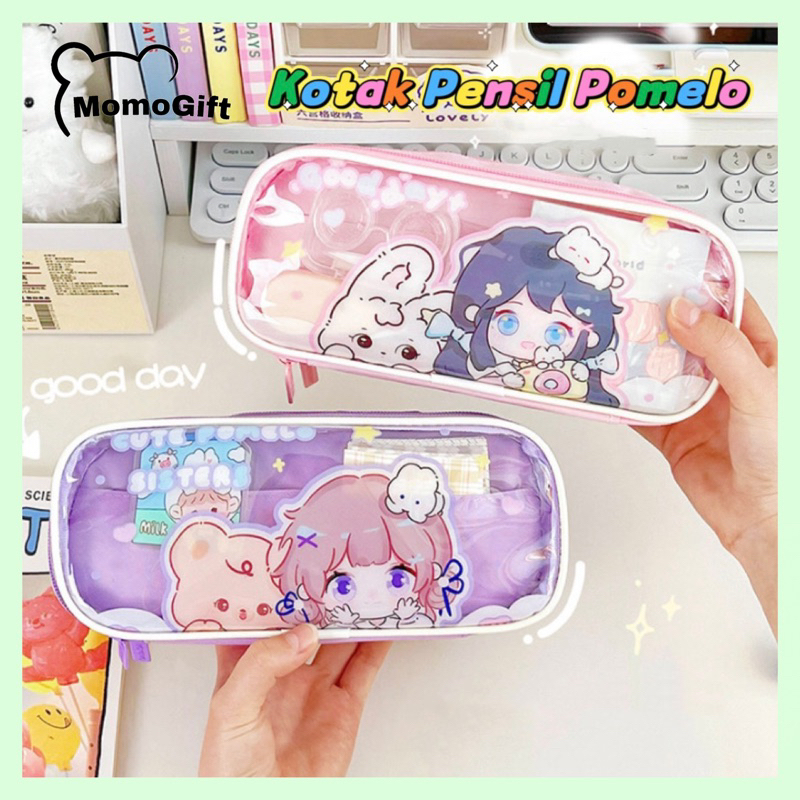 

Kotak Pensil Lucu Transparan Serbaguna 3 Slot Anti Air Motif Cartoon Motif Pomelo Girl