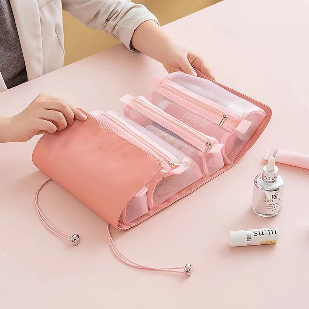 MAANGE Hanging Roll-Up Makeup Bag Travel Organizer untuk Wanita - 4 Tas Penyimpanan yang Dapat Dilepas - Atur Make Up, Kosmetik, Palet 1457