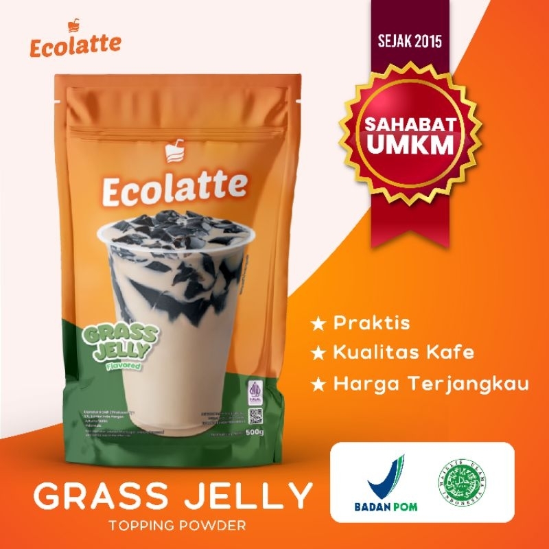 ECOLATTE TOPPING GRASS JELLY POWDER BUBUK TOPPING CINCAU HITAM 500 GRAM ENAK HALAL BPOM