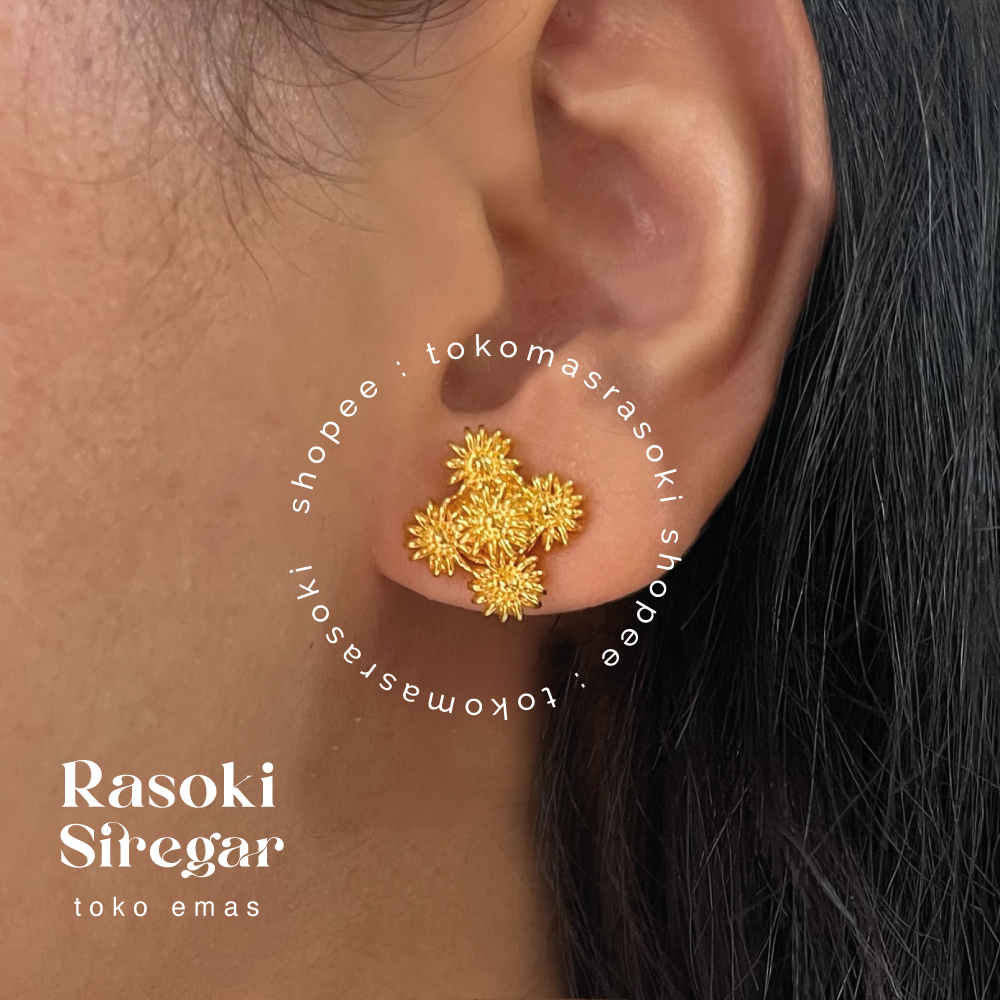 KERABU ANTING 5GRAM BUNGA EMAS 24 EMAS LONDON LM  KADAR 99,9%  | TOKO MAS RASOKI