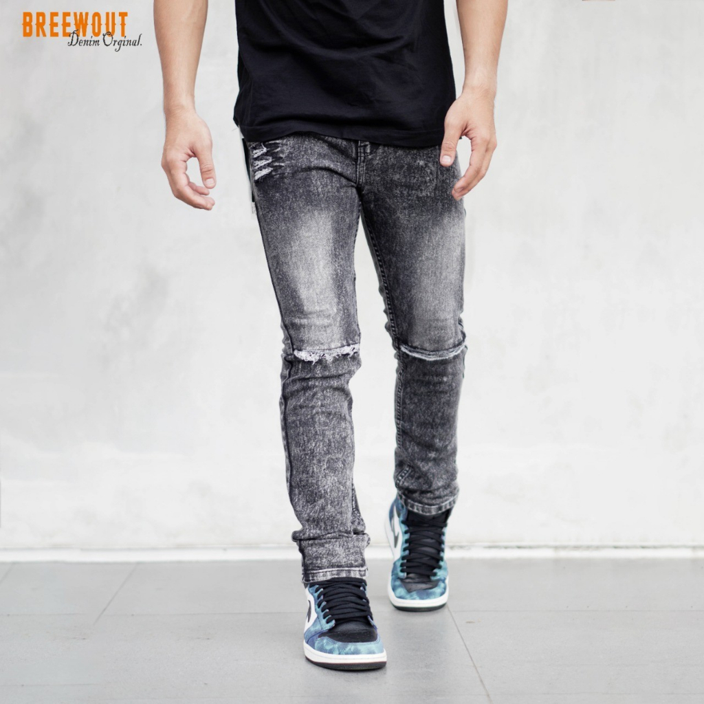 INSIGHT JEANS Celana jeans sandwash sobek lutut / celana jeans pria panjang / celana jeans slimfit /