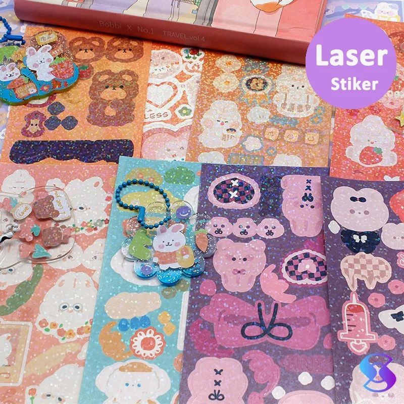 

ribbon laser sticker decoration for photo card/sticker beruang lucu mengkilap