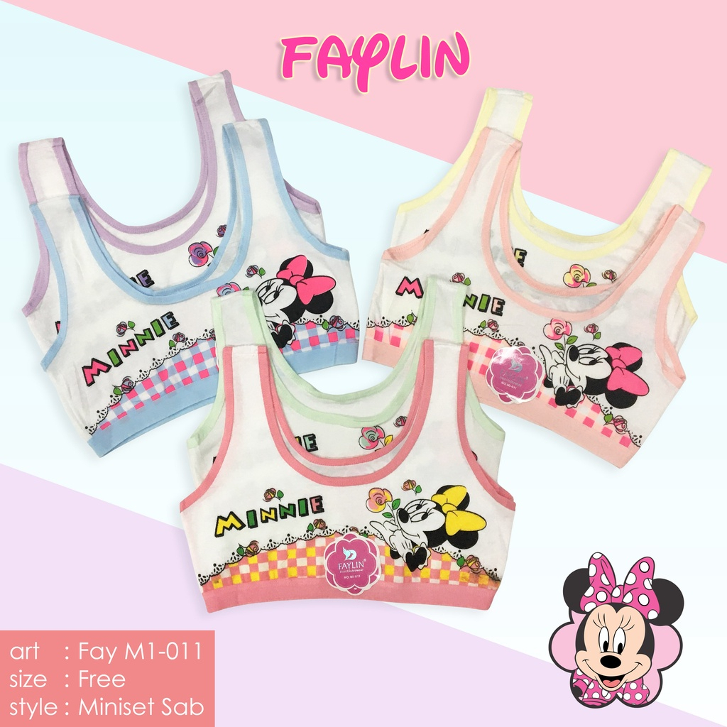 1 LUSIN | Miniset Anak Pelajar FAYLIN / Sablon Karakter MINIE MOUSE / Dalaman anak / Singlet anak