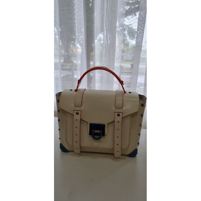 Preloved Tas Michael Kors MK Manhattan medium contrast trim leather satchel