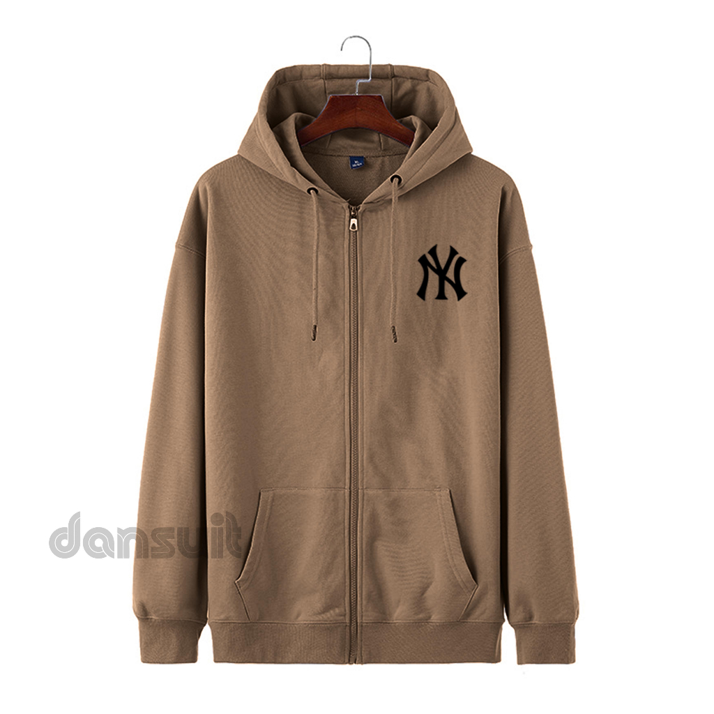 Hoodie Zipper Resleting Pria/Wanita Size M - XXXL Hoodie Motif Sablon NY YANKEES Logo Bahan Tebal Premium