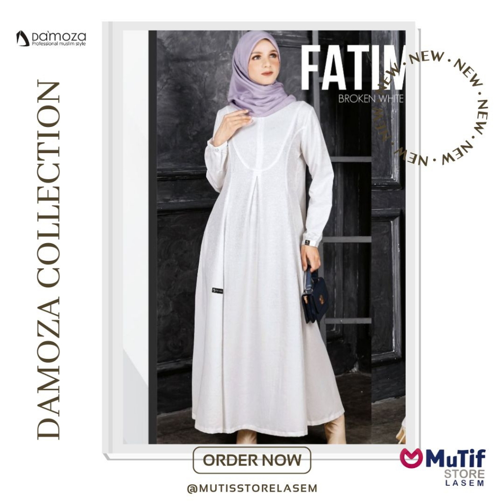 DAMOZA DRESS FATIMA BROKEN WHITE TERBARU  - GAMIS MEWAH PUTIH DEWASA REMAJA ELEGAN SIMPLE BAJU LEBAR