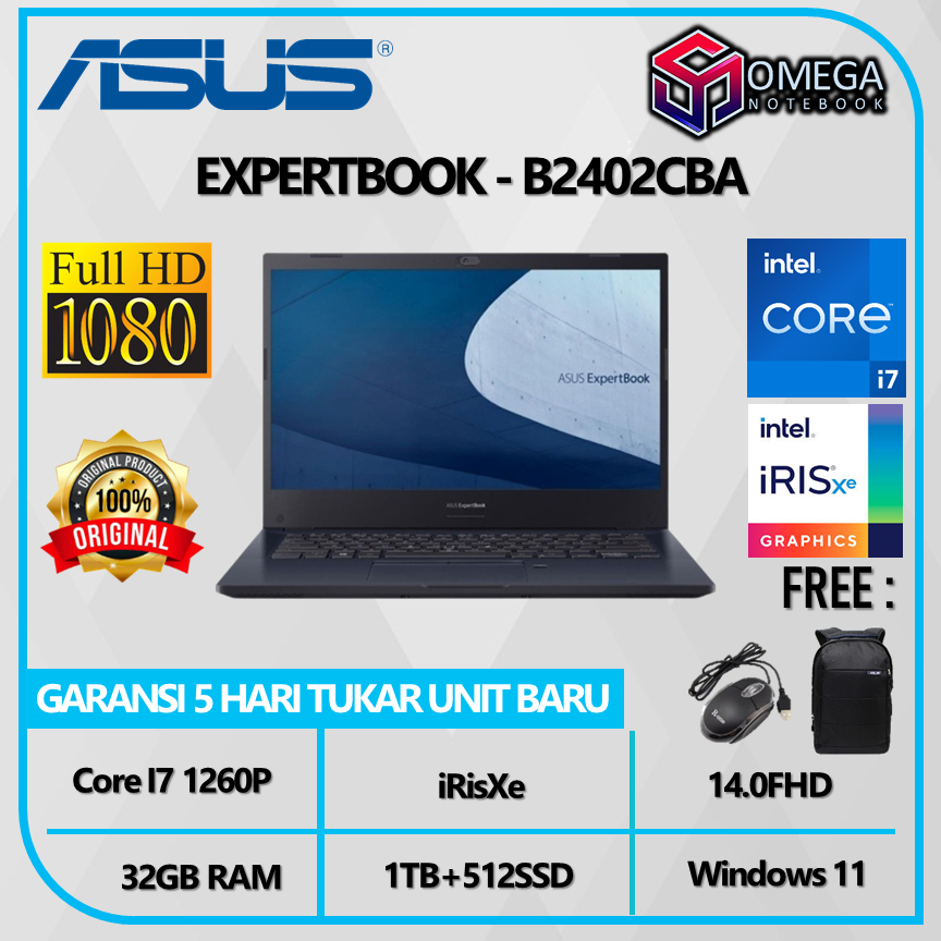 Asus Expertbook B2 B2402CBA I7 1260P 32GB 512GB + 1TB HDD Intel iRis Xe 14,0 FHD Windows 11 Pro