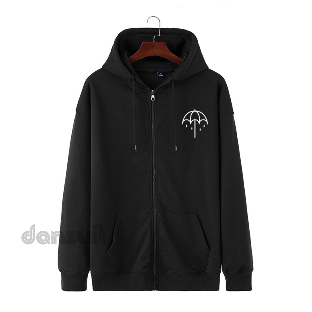 Hoodie Zipper Resleting Pria/Wanita Size M - XXXL Motif Sablon BMTH Bring Me The Horizon Logo Bahan Tebal Premium