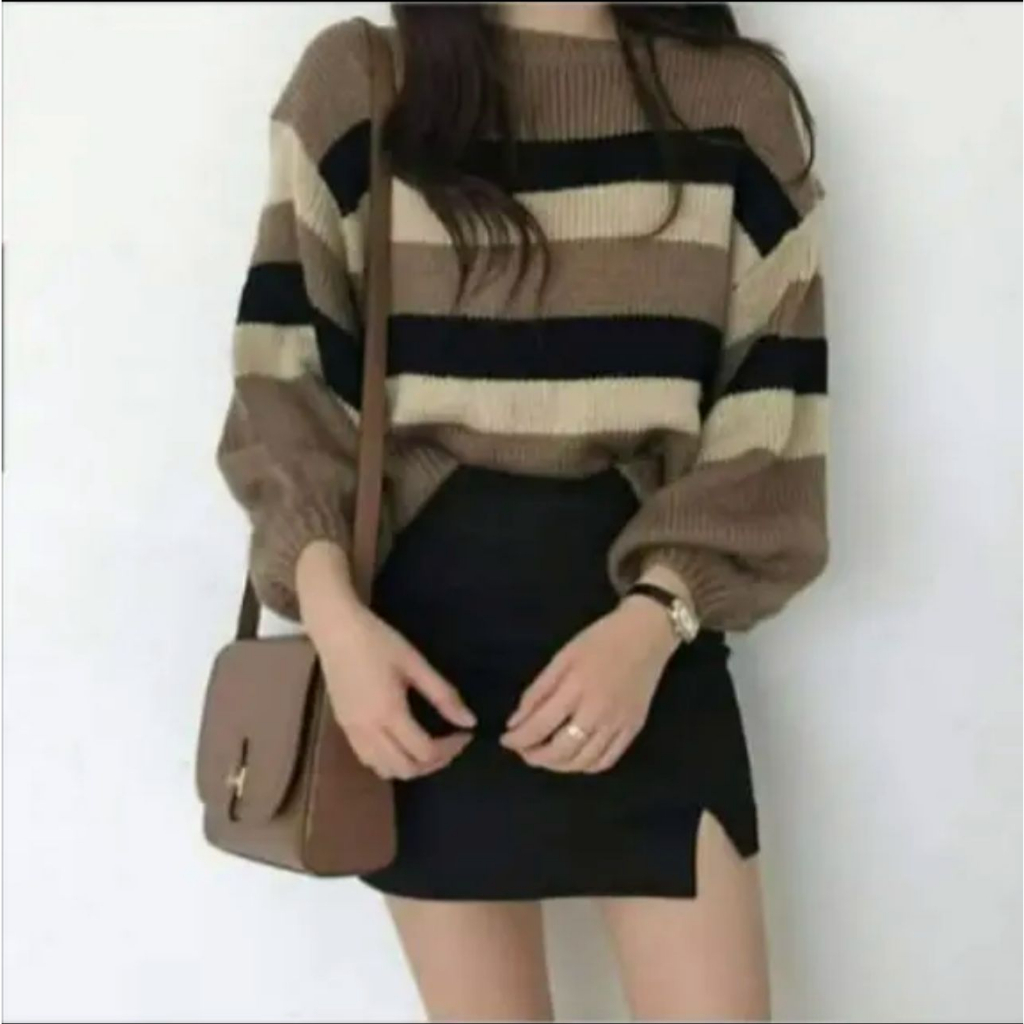 Zelline Official Sweater Rajut Dina Stripe Oversize