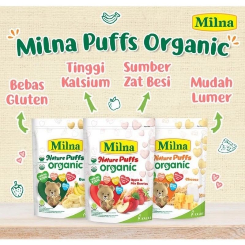 Milna Nature Puffs Organic 15 Gr - Snack Makanan Ringan Bayi &amp; Anak