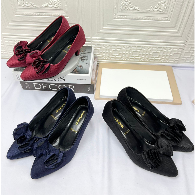LOUISDEAR Sepatu heels 3 cm sepatu pansus hak 3cm P2 sepatu pita kembang sepatu pansus sepatu pantof