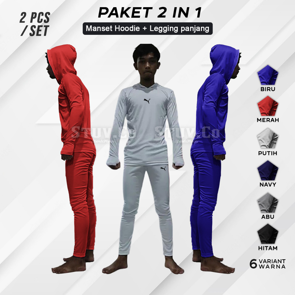 PAKETAN 2IN1 BASELAYER OLAHRAGA MANSET HOODIE DAN LEGGING PANJANG 6 WARNA