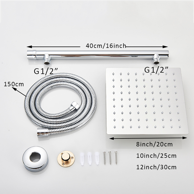 RAEIM 1 Set Wall Shower 8 inch 304 baja tahan karat Termasuk Selang 1.5m Set Shower （1/2 Inch antarmuka instalasi universal）Shower Tembok
