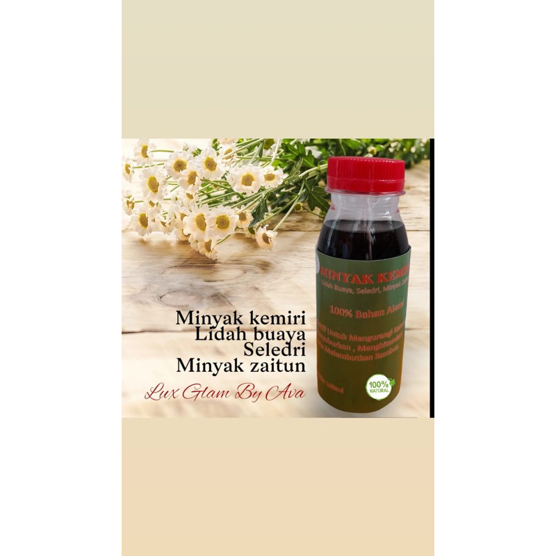 Minyak Kemiri 100% bahan alami, Lidah Buaya, Seledri & Minyak Zaitun murah untuk rambut rontok parah