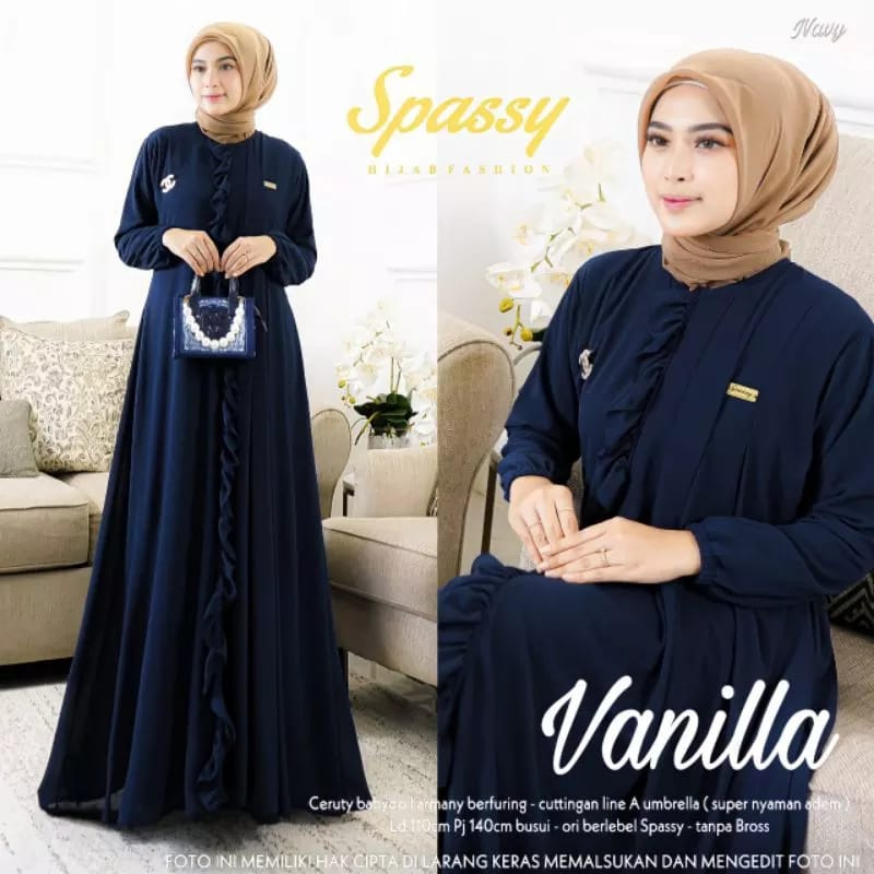 Gamis Terbaru Vanilla Dress Baju Kondangan Wanita Gaun Pesta Muslimah Gamis Polos Bahan Ceruty Babydoll Full Furing