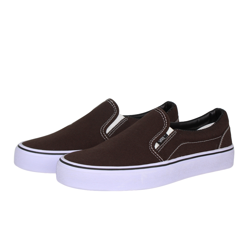 Sepatu vans slip on pria tanpa tali kanvas wanita casual santai murah