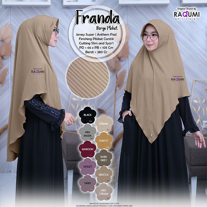 FRANDA BERGO PLISKET BY RAQUMI HIJAB ORI