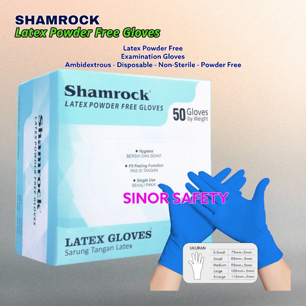 SHAMROCK Sarung Tangan Latex Gloves Non Powder isi 50pcs