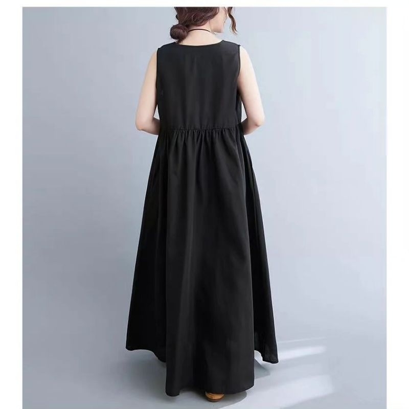 Velline Dress Wanita Linen Kerah V Neck Lekbong Korean Style