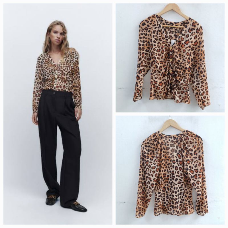 ZARA WOMAN KEMEJA LEOPARD PRINT SHIRT ASLI ORIGINAL BARU