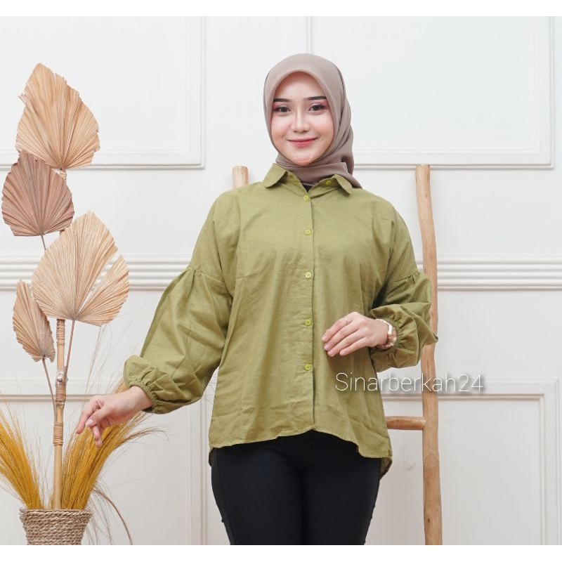 Maura Top Linen Shirt - Kemeja Wanita Lengan Balon - Atasan Wanita