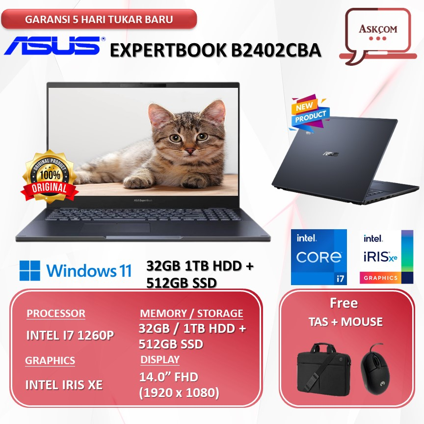 Laptop Business Asus ExpertBook B2402CBA I7 1260P 32GB 1TBHDD+512SSD W11 14.0FHD