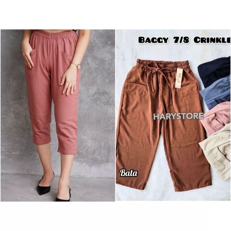 MB 08 - Celana pensil baggy pendek 7/8 Wanita Crinkle Jumbo dan Standar XL dan 3L Celana Pendek Cewek Krinkel