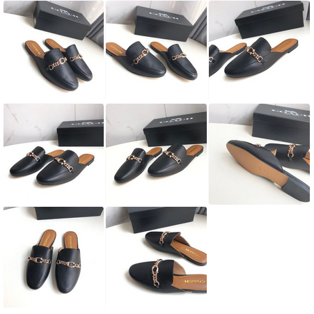 SCH06  coach original slippers shoes flat shoes leather material  xie