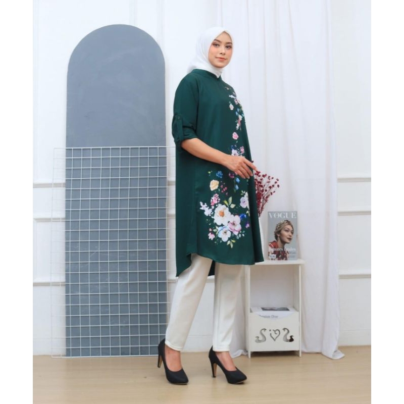 syahrinda(TA) - Tunik Panjang wanita Stub Collar Dress zaravia  Kerah Shanghai  Standar  Bigsize Mot