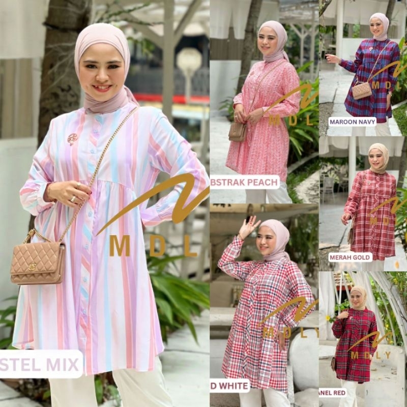 (p1a) MDLY HELUA Baju Atasan Tunik Kemeja Wanita Muslimah Helua Tunik By Mdly Terbaru. Nazra Sha