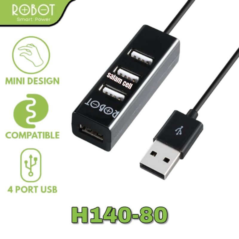 ROBOT USB HUB 4 PORT 2.0 H140-80 80CM BLACK Garansi Original Resmi