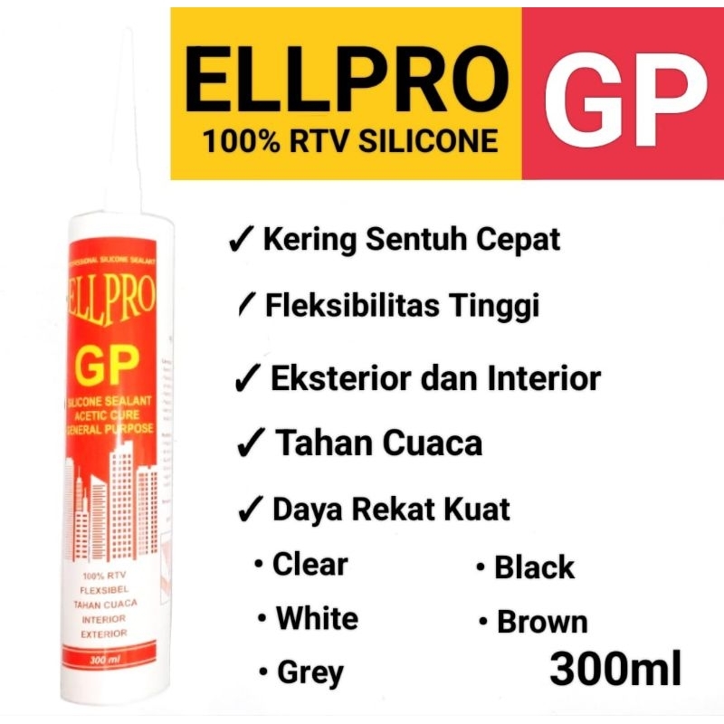 Paket Gun Silicone + Lem Silikon Kaca/Aquarium ELLPRO Silicone Sealant