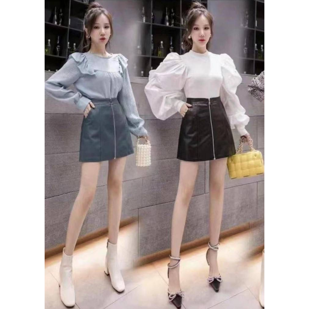 ROK CELANA LATEX MINI WANITA VARIASI ZIPPER JEANS MRJ PREMIUM SIZE S-XL ROK MINI LAPIS CELANA LATEX 