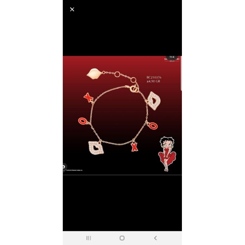 GELANG TANGAN EMAS SANDRA DEWI GOLD BETTY BOOP X O LOVE SERIES CANTIK