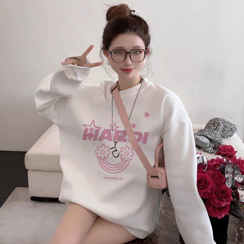 Sweater Lengan Panjang Cartoon Pink Mardi Star Printing Korean Style/Sweater Crop/Baju Wanita/Switer Wanita/Switer