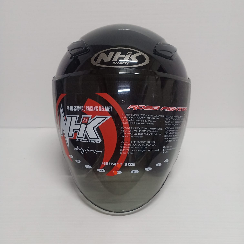 NHK R1 SOLID SINGLE VISOR BLACK GLOSSY  HELM OPEN FACE VISOR LIGHT SMOKE