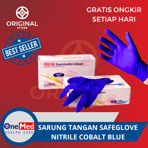 SARUNG TANGAN KARET SAFEGLOVE SAFE GLOVE NITRILE NITRIL GLOVE HANDSCOON GLOVES NON POWDER - ONEMED