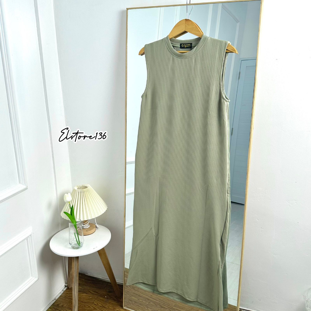 Inner Dress Knit Wanita Span Warna Pastel Tanpa Lengan Leher Bulat OOTD Kekinian