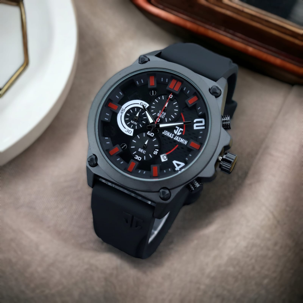 Jam Tangan Jonas Jasmin JJ-5327L Strap Karet Tanggal &amp; Chronograph Aktif inc.Box &amp; Kartu Garansi Original
