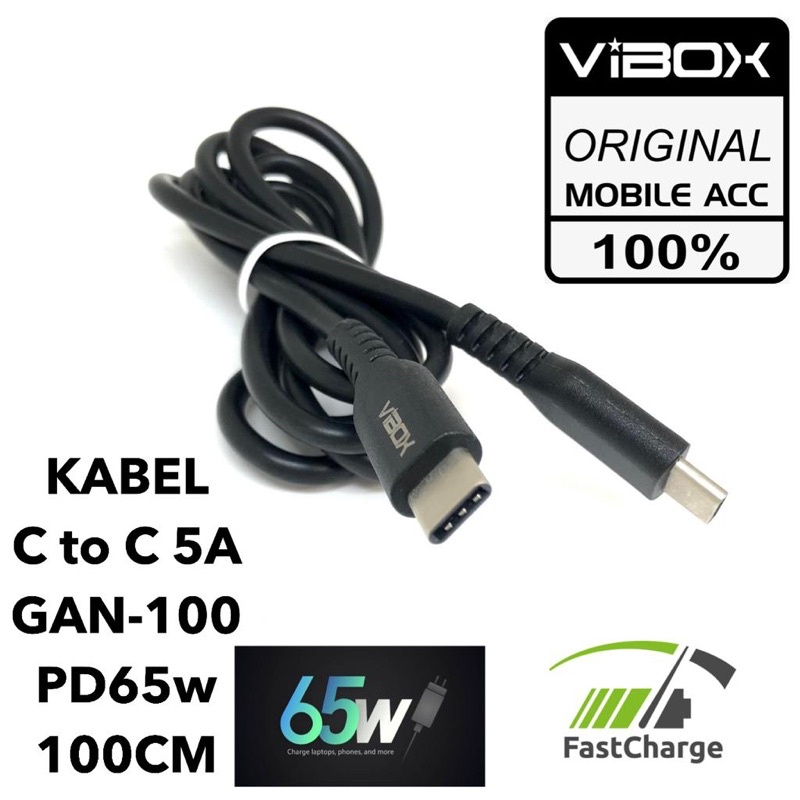 Promo Kabel Vibox Pertoples Kabel C to C 5A Gan-100 PD 65W 100cm Super Fast Charging BY SMOLL