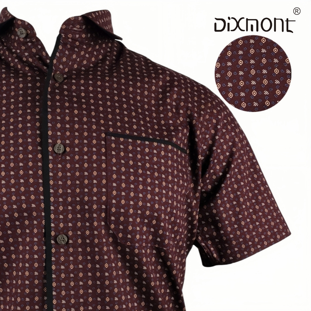 Dixmont Kemeja Pria Basic Formal Motif Lengan Pendek Hem MS00523