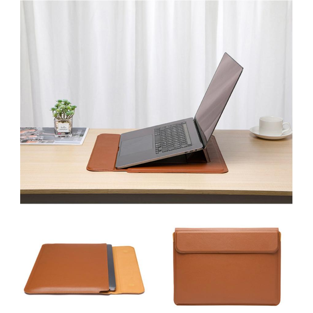 Tas Laptop Softcase 14 15 inch PU Leather Trifold Sleeve Case