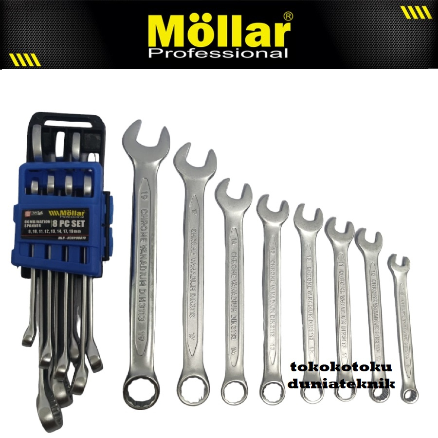 MOLLAR KUNCI RING PAS SET COMBINATION WRENCH SET 8PCS 8-19mm / RENG PASS 8 PCS